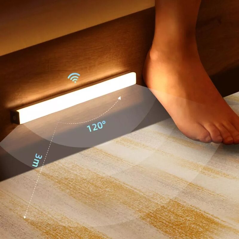 Czujnik ruchu LED lampka nocna bezprzewodowa bateria indukcyjna na podczerwień PIR automatyczna do szafki kuchennej korytarz schody szafa lampa