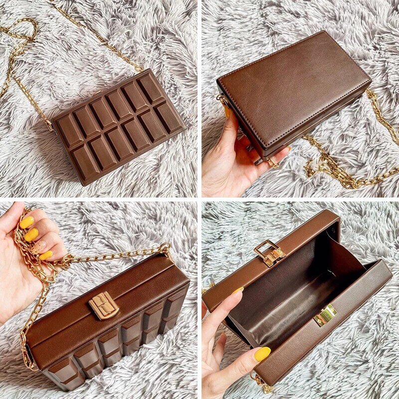 女性のためのヴィンテージボックスの形をしたショルダーバッグ,デザイナーモデル,チョコレート,合成皮革,パテントレザー