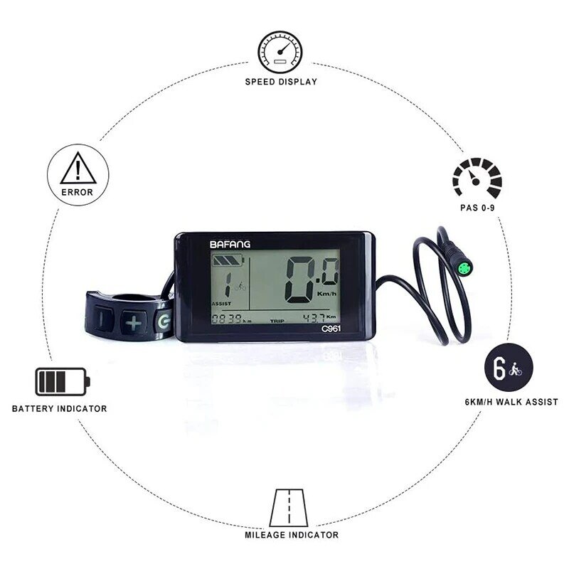 Electric Bicycle E-Bike C961 Display Indicator for Bafang Mid Drive Motor Electric Bicycle Conversion Kits E-Bike Parts