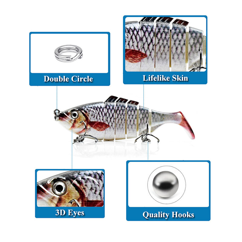 5PCS 100MM 16.5G Hard Sinking Multi Jointed Swimbait Fishing Lures 3D Bionic Eyes Wobbler For Bass Shad Perch in Ocean Lakes