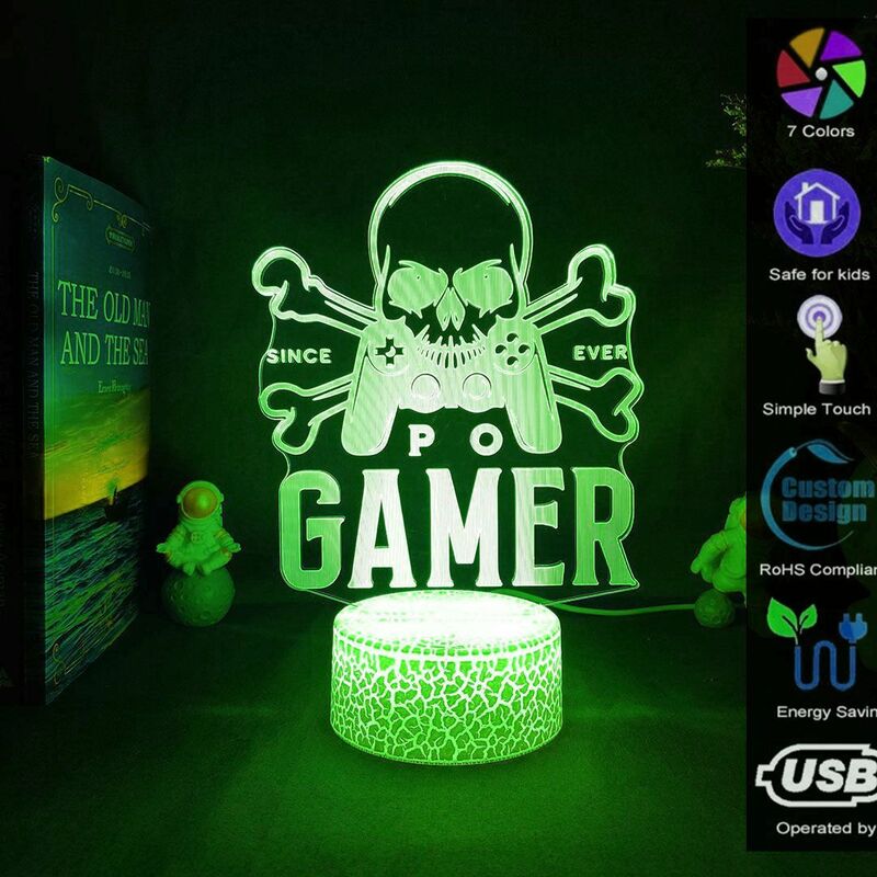 Игровой контроллер 3D для дома, крутой подарок на день рождения, светодиодный RGB USB Ночной светильник, для периферийных игр с черепом, цветные ...