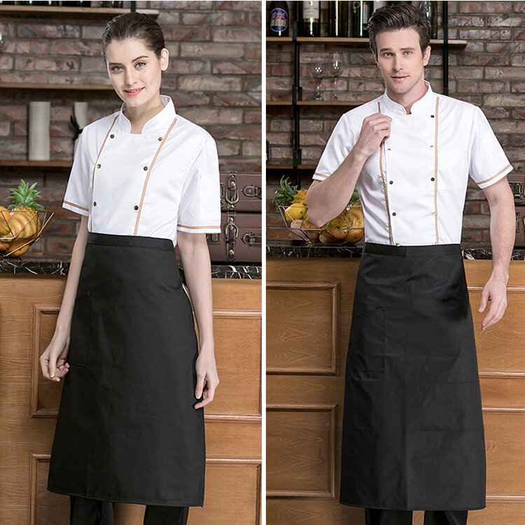 Unisex Chef Uniform ร้านอาหารครัวเบเกอรี่ทำงานเสื้อผ้าแขนสั้น Breathable Cook แจ็คเก็ตคู่ Overalls