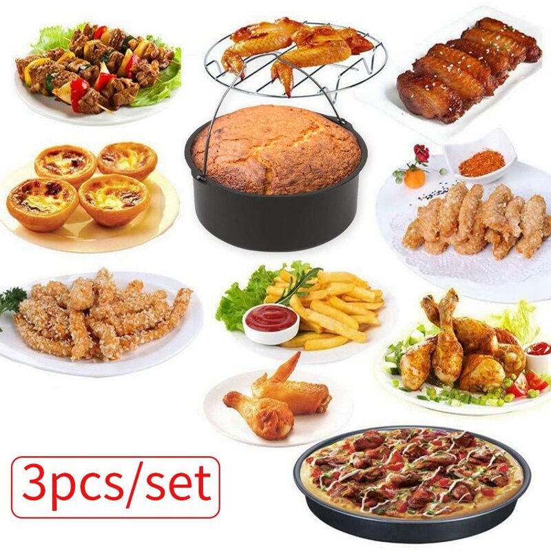 AD-Cake Cans, Pizza Pan, 3Pcs/Set Steel Round Air Fryer Oven Slow Cooker Accessories Baking Cake Barrel for Home Kitchen