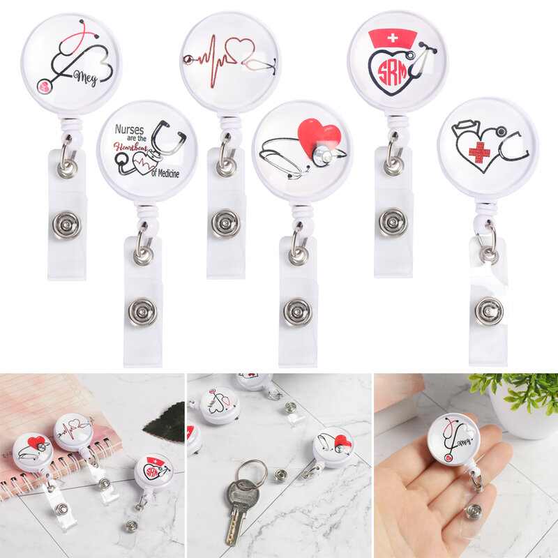 Fashion Unisex New Design Retractable Nurse Badge Reel Anti-Lost Clip Starry Sky Marble Pattern IC Name Card Badge Holder