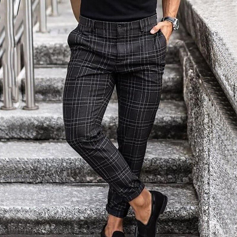 Męskie biegaczy spodnie w kratę męskie czarne wygodne spodnie casualowe w stylu Streetwear luźne spodnie japońskie modne spodnie poliestrowe ołówkowe spodnie