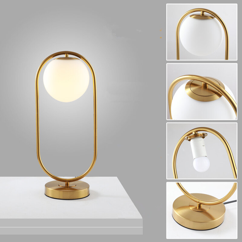Creative Nordic Glass Ball LED Desktop Night Light Gold Home Bedroom Bedside Decorative USB Reading Table Lamp