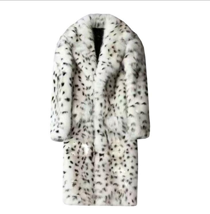 Abrigo con estampado de leopardo para hombre, prendas de vestir gruesas y largas de imitación de piel, colores mezclados, Tops cálidos de piel Artificial, invierno, K1553