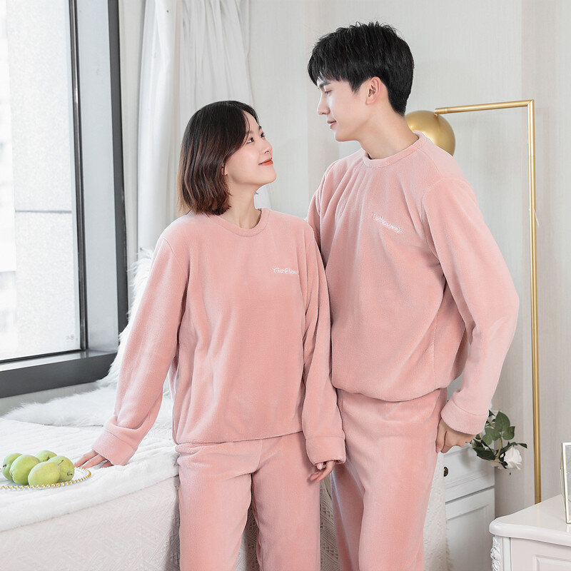 Pijamas para casais conjunto grosso quente coral velo homewear das mulheres dos homens inverno macio solto pijamas feminino roupas de casa terno masculino feminino
