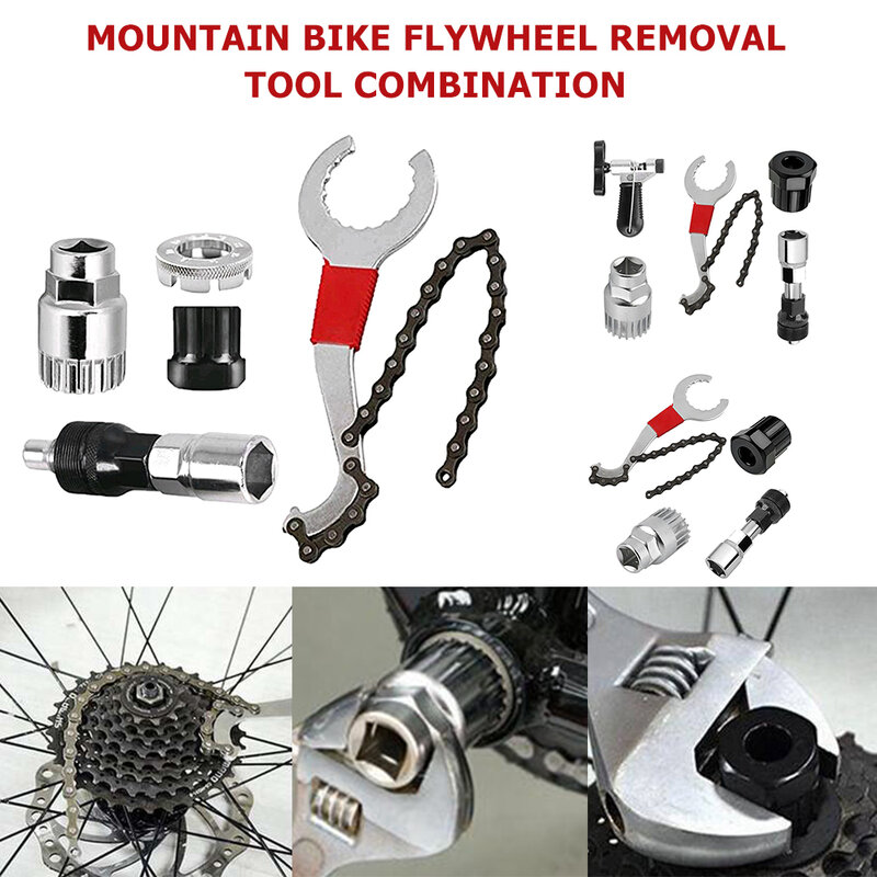 Kit d'outils de réparation de vélo de montagne, démontage de chaîne de bicyclette/démontage de support/démontage de roue libre/extracteur de manivelle, outils de vélo d'extérieur