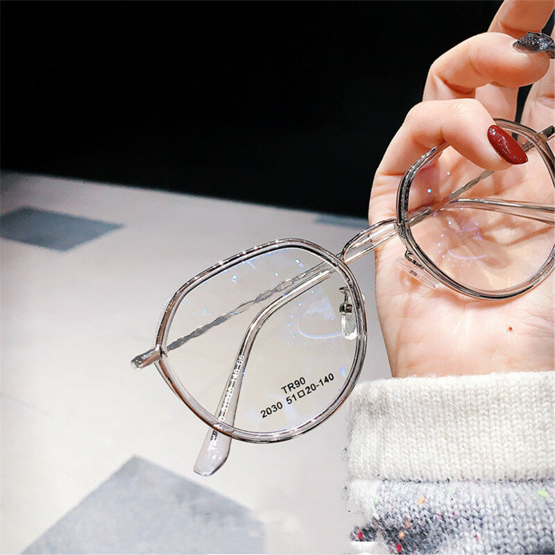 Gafas redondas para miopía para hombre y mujer, lentes de gran tamaño con montura metálica transparente, a la moda, para estudiantes, 1,0-1,5-2,0-2,5-3,0-6,0 a-