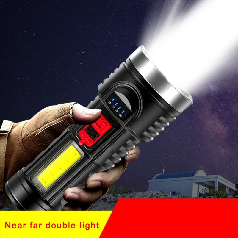 Strong Light Flashlight Outdoor Multi-Function Portable Flashlight Power Display Solar Rechargeable Flashlight