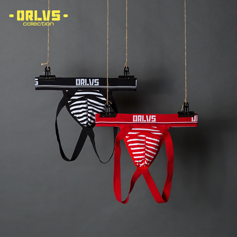 ORLVS-ropa interior Sexy Gay para hombre, suspensorio con bolsa, bragas de algodón, tangas de malla