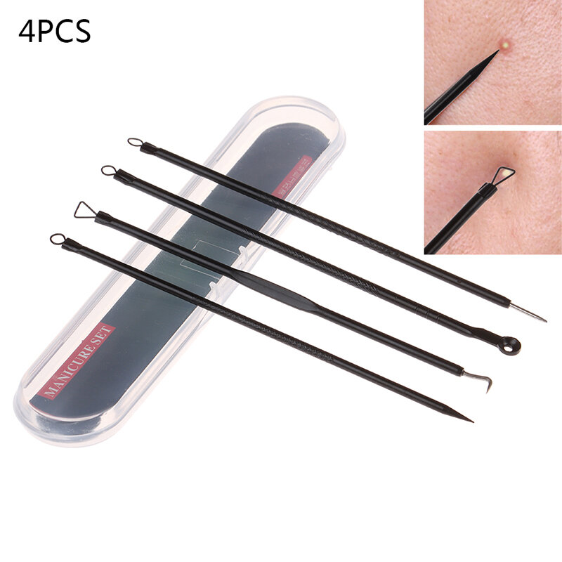 4PCS Stainless Black Spots Face Facial Cleanser Tools Blackhead Extractor Cleaner Acne Remover Needles Set