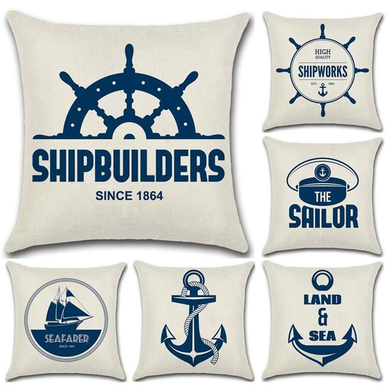 Fundas de almohada decorativas estilo marino, cubierta de lino y algodón con ancla de marinero, venta al por mayor, kussensloop, ZT269