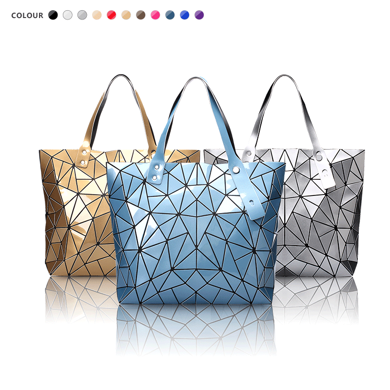 Bolsa tote geométrica holográfica feminina, bolsa de mão luminosa laser design de moda grande para viagem praia bolsa de mão