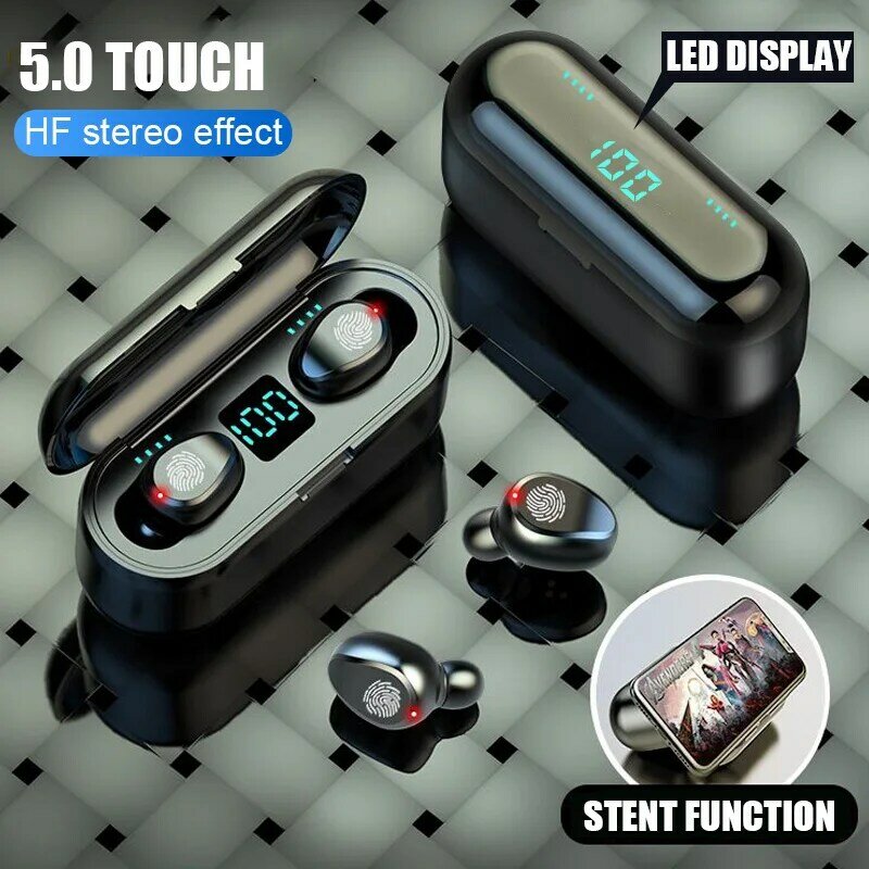 Écouteurs sans fil Bluetooth V5.0 TWS F9, oreillettes tactiles, affichage, boîte de charge 2000mAh, casque d'écoute pour Sport, stéréo HD