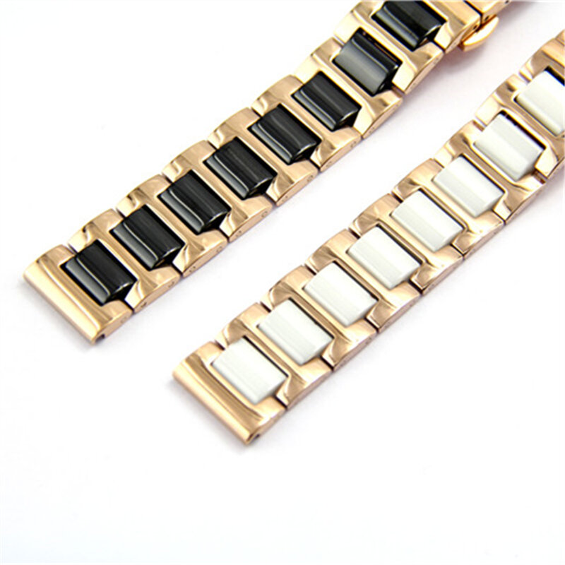 Bracelet de montre en céramique en acier inoxydable, 12-22mm, Rose or noir, lisse, Interface universelle