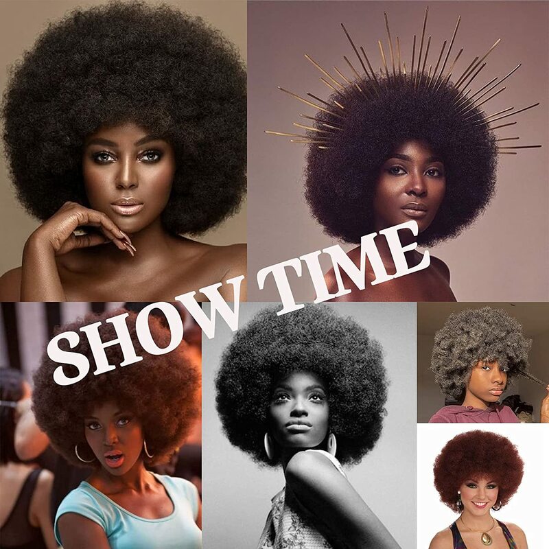 Short Afro Kinky Curly Wig for Black Women Synthetic Fluffy Hair Wig for Party Dance Cosplay Wigs With Bang Heat Resistant