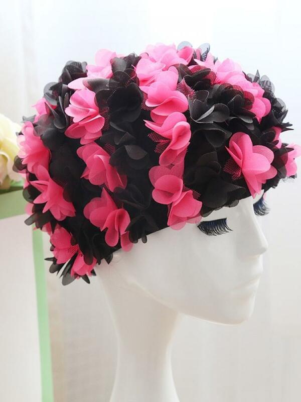 숙녀 새로운 패션 긴 머리 수영 모자 3 차원 꽃잎 탄성 편안한 통기성 나일론 머리띠 색상을 늘어서있다
