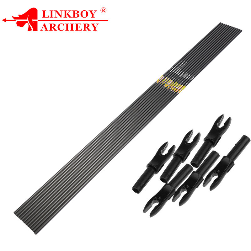 Linkboy-flechas de carbono puro para tiro con arco recurvo, eje id4.2 mm, Spine400-1000, accesorios de caza, 6 uds.