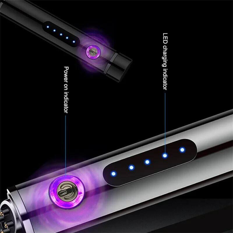 Korek Api Plasma Tanpa Api Tahan Angin Pemantik Busur Ganda Mini Korek Api USB Elektrik dengan Tampilan Daya LED untuk Hadiah Pria