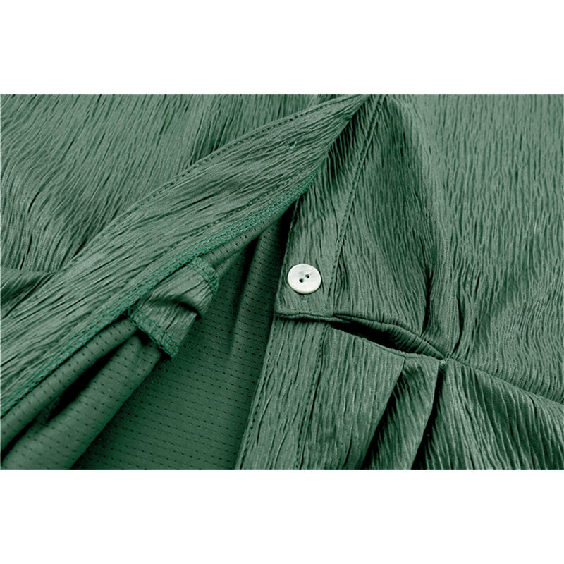가을 새로운 빈티지 블라우스 여성 긴 소매 여성 셔츠 세련된 Ruched 프랑스 스타일 느슨한 패션 사무실 Blusas 길어야 녹색 셔츠