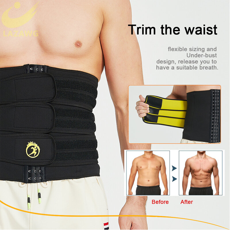 LAZAWG Men's Neoprene  Sauna Sweat Belt Slimming Belly Tank Tops Cinchers Modeling Strap Waist Trainer Belt Male Waist Trainer