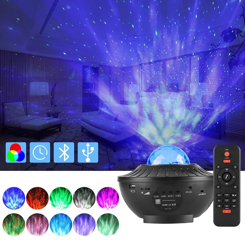 21 Lighting Modes USB Upgrade LED Star Night Light Music Wave Bluetooth-compatible Music Remote Control Timer Galaxy Projector