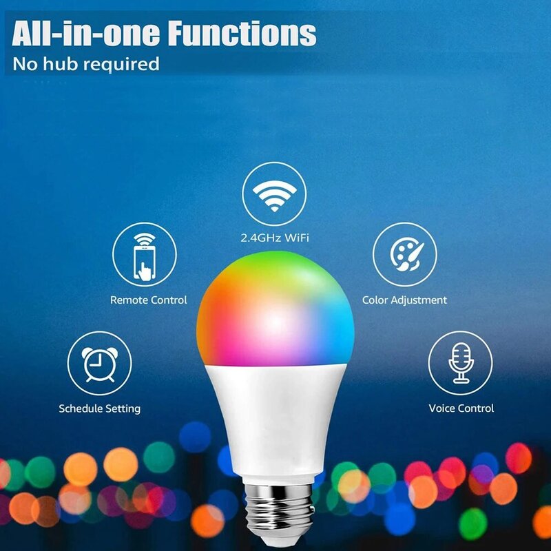 Bombilla LED inteligente con Bluetooth para cocina, lámpara de iluminación interior regulable para dormitorio, compatible con Alexa/Google Home, Tuya, RGB