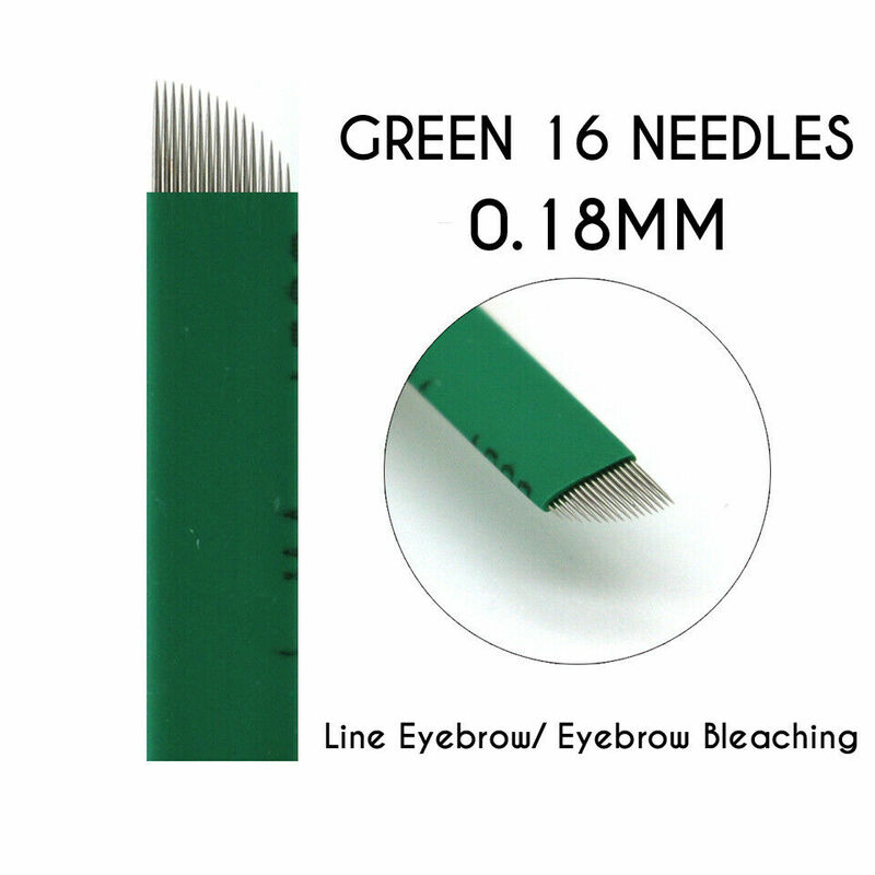 10 قطعة شطبة الأخضر 16 دبابيس Microblading إبر دليل خط الحاجب الوشم الدائم إبر ماكياج الإبر التظليل Microblades