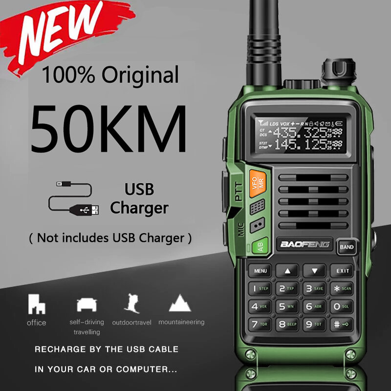 Зеленый портативный приемопередатчик BAOFENG UV-S9 Plus 10 Вт мощностью 50 км с двухдиапазонной рацией UHF VHF