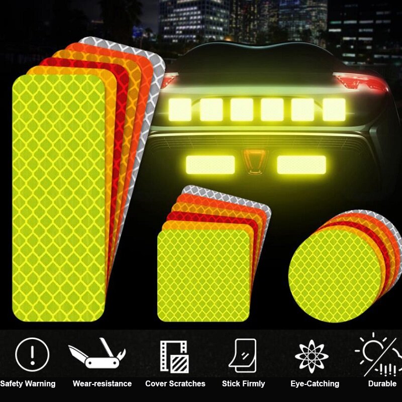 10Pcs Car Truck Bumper Safety Reflective Warning Strip Night Driving Riding Safety Stickers Motorcycle Bicycles Safety Sticker