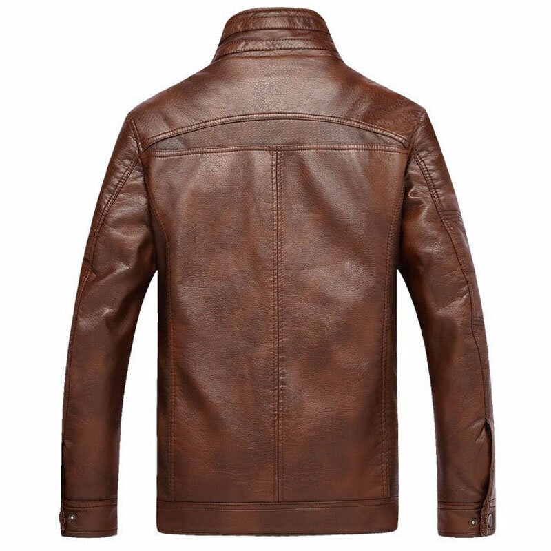 Men's Leather Jacket High Quality Solid Color Stand-Up Collar Leather Fleece Warmth Slim Coat 3 Colors 2021 New Winter Clothing