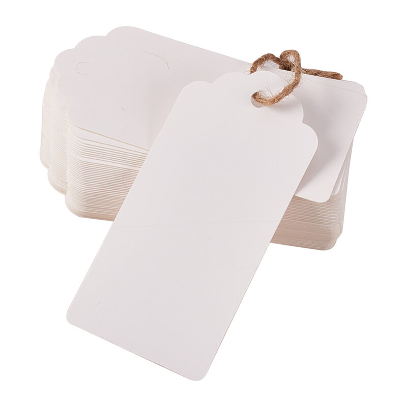 100 unids/set etiquetas de papel de precio con yute de La Guita boda regalo ropa de pantalla en blanco etiquetas en blanco 95x45x0,4mm agujero: 5mm