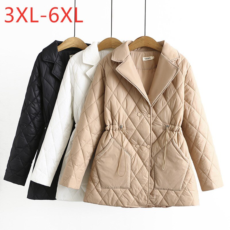 Novo 2021 senhoras outono inverno plus size wadded jaqueta para as mulheres grande manga longa solta cinto bolso longo casaco 3xl 4xl 5xl 6xl