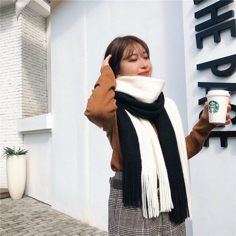Новинка Зима 2021 корейский осенне-зимний женский шарф японский шарф сочетающийся цвет теплый шарф двусторонний нагрудник с начесом