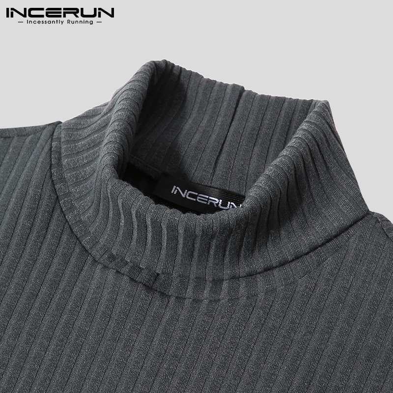 INCERUN-suéteres de manga larga para hombre, camisetas sexys de ocio, ajustadas, transpirables, sólidas, combinables, S-5XL, novedad de 2021