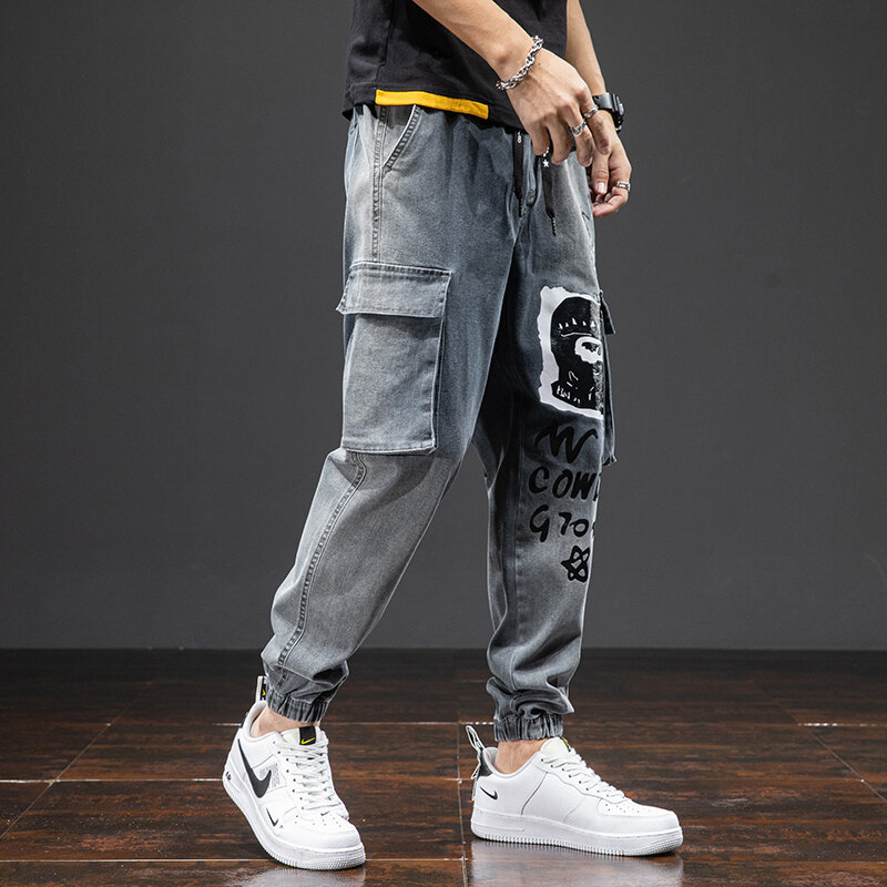 Джинсы-багги мужские размера плюс, Джоггеры в стиле хип-хоп, брюки-карго до щиколотки, джинсовые брюки-султанки 6XL 7XL 8XL, лето 2021
