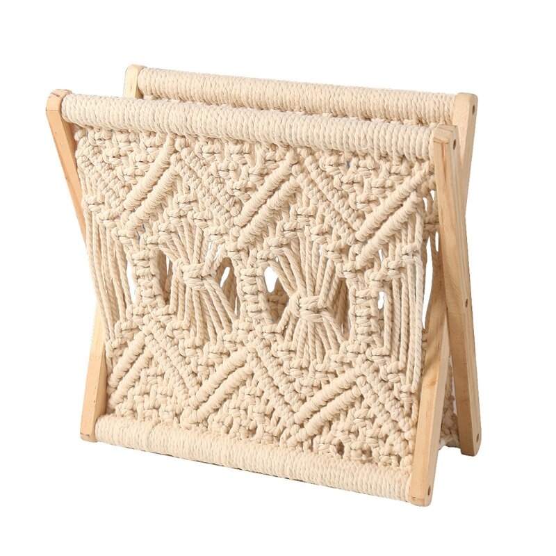 Nordic Cotton pleciony koszyk Boho makrama Knitting składany stojak na czasopisma