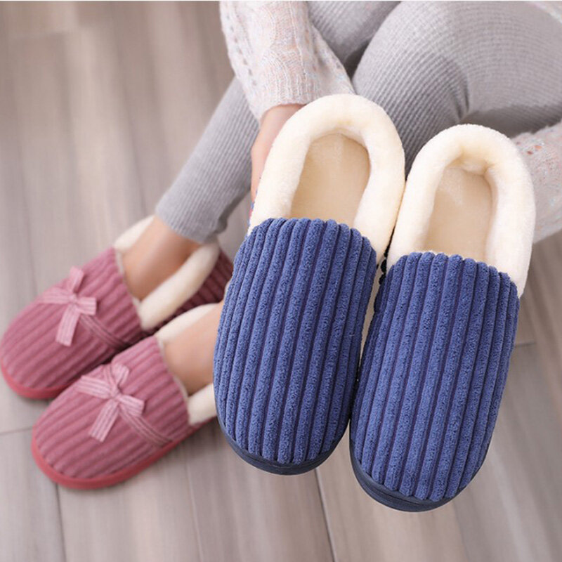 Zapatillas cálidas de felpa para mujer, zapatos suaves con lazo para casa, planos, informales, cómodos, para invierno