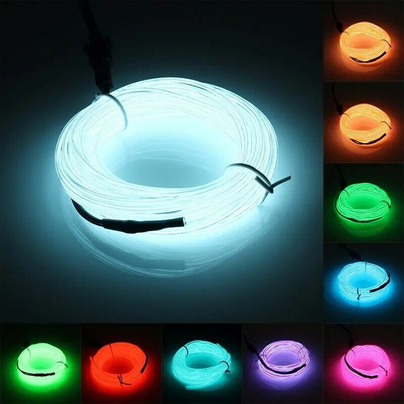 5M 3V Flexible Neon EL Wire Light Dance Party Decor Lighting Light Glow LED Light Energy-saving String Strip Rope LED Strip