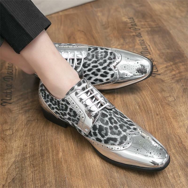 Мужские туфли с леопардовым принтом, на шнуровке