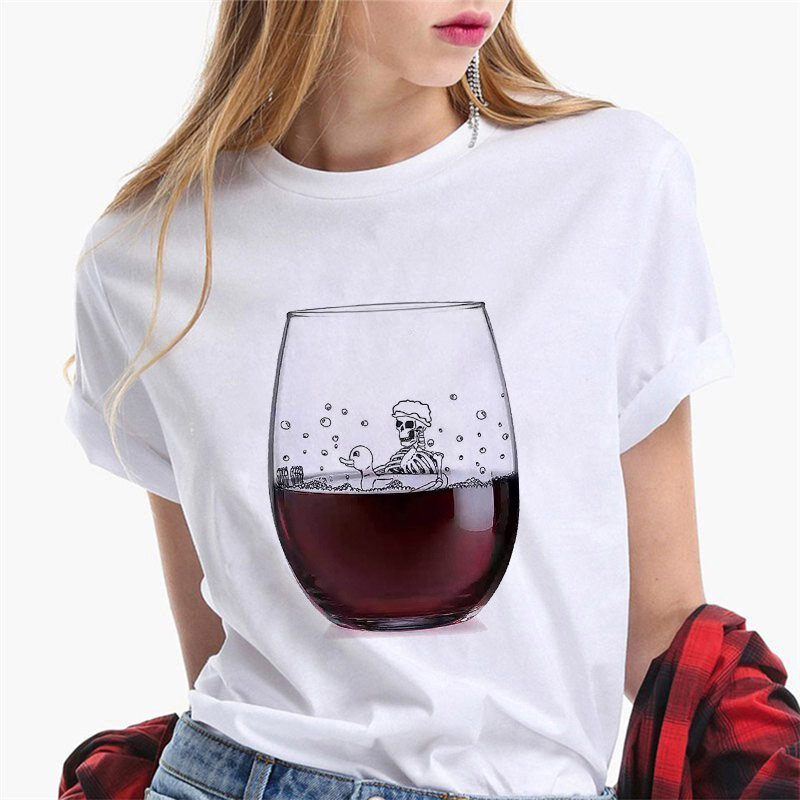 2021 mode Sommer T-shirt frauen Street Style frauen T-shirt Wein Tasse Muster T-shirt Damen Kurzarm Über Größe 3XL Hemd