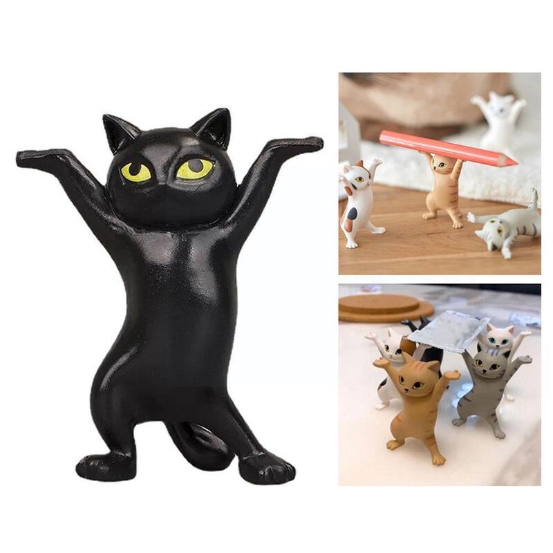 Soporte para bolígrafo de gato bailarín, divertido juguete hecho a mano, soporte para pluma, figura de escritorio, decoración, modelo de oficina Y3C7