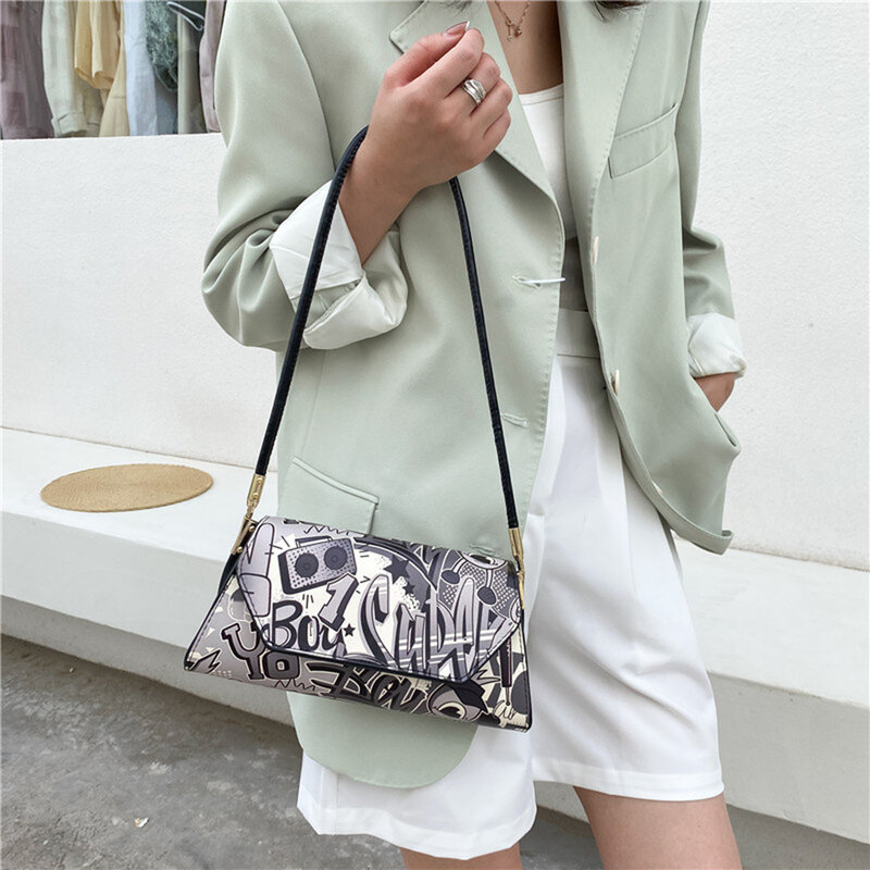 New trendy fashion personality painted ladies shoulder bag simple large-capacity ladies handbag mobile phone bag wallet