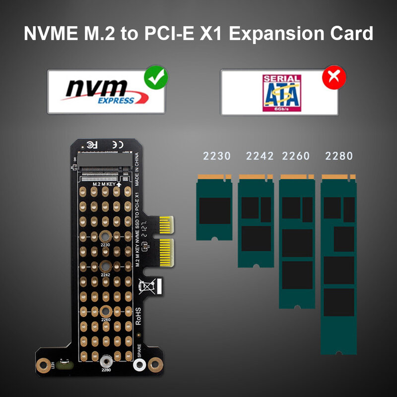 Papan Adaptor SSD M.2 NVME Ke PCI-E X1 Mendukung Kartu Ekstensi PCI-E4.0/3.0 untuk Konverter Komputer Desktop 2230/2242/2260/2280