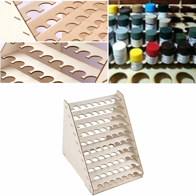 1Pcs Natural Wooden Storage Rack Stand 75 Holds Acrylic Paint Bottle Model Hobby Parts Painting Brush Tidy Holder