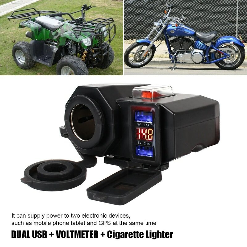 Dual USB Port Cigarette Lighter Socket 5V 2.1A Adapter Power Supply Motorcycle Handlebar Charger Digital Display for Phone