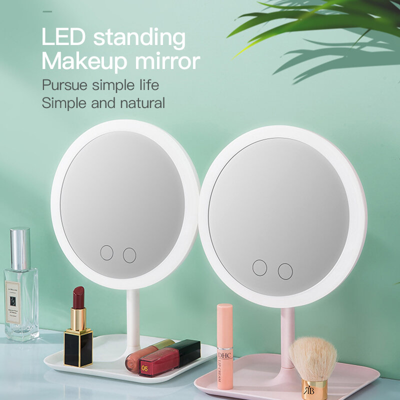 Espejo redondo con anillo LED para maquillaje, espejo de maquillaje pequeño con anillo de luces LED, control táctil, iluminación para foto