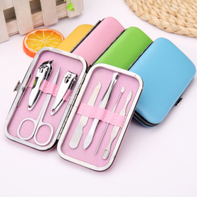 7 Pcs Set Simple Stainless Nail Clippers Kit Manicure Pedicure Set Cuticle Grooming Case Protable For Travel And Daily Life